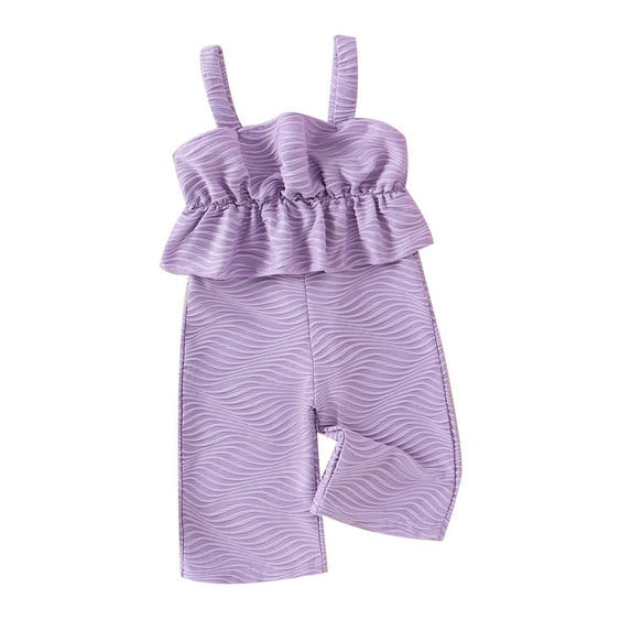 Yunliwuli Baby Girls Summer Casual Jumpsuit Sleeveless Solid Color Ruffle Trim Cami Playsuit