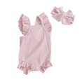 thumbnail image 1 of Yunliwuli Baby Girls Summer Casual Romper Flying Sleeve Solid Color Ruffle Romper with Headband, 1 of 10