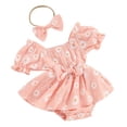 thumbnail image 1 of Yunliwuli Baby Girls Summer Romper Dress Short Sleeve Daisy Print Sweet Romper with Headband, 1 of 10