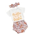 thumbnail image 1 of Yunliwuli Baby Girls Summer Shorts Sets Short Sleeve Letter Print Romper Floral Print PP Shorts Headband Sets, 1 of 10