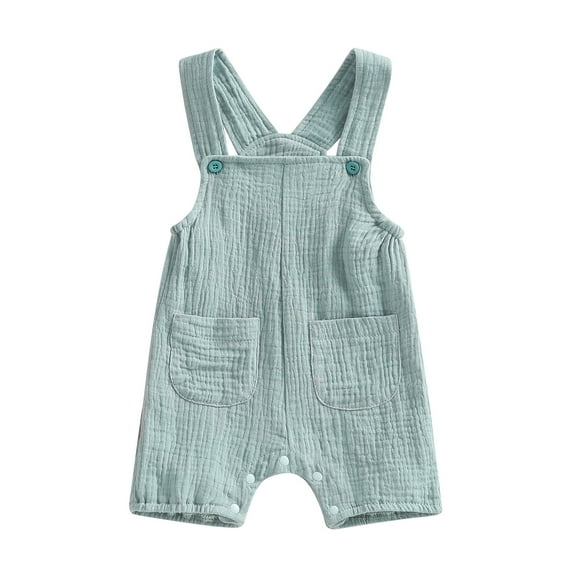 Yunliwuli Baby Summer Suspenders Jumpsuit Solid Color Sleeveless Romper with Pockets for Newborn Infant Boy Girls