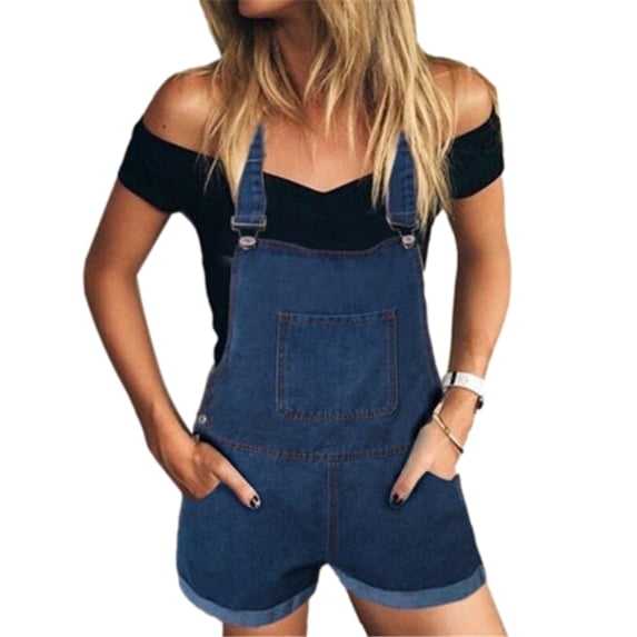 Yunliwuli Breathable Ladies Suspender Denim Shorts, Summer Girls Solid Color/Camouflage Front Pocket Decoration Casual Short Trousers