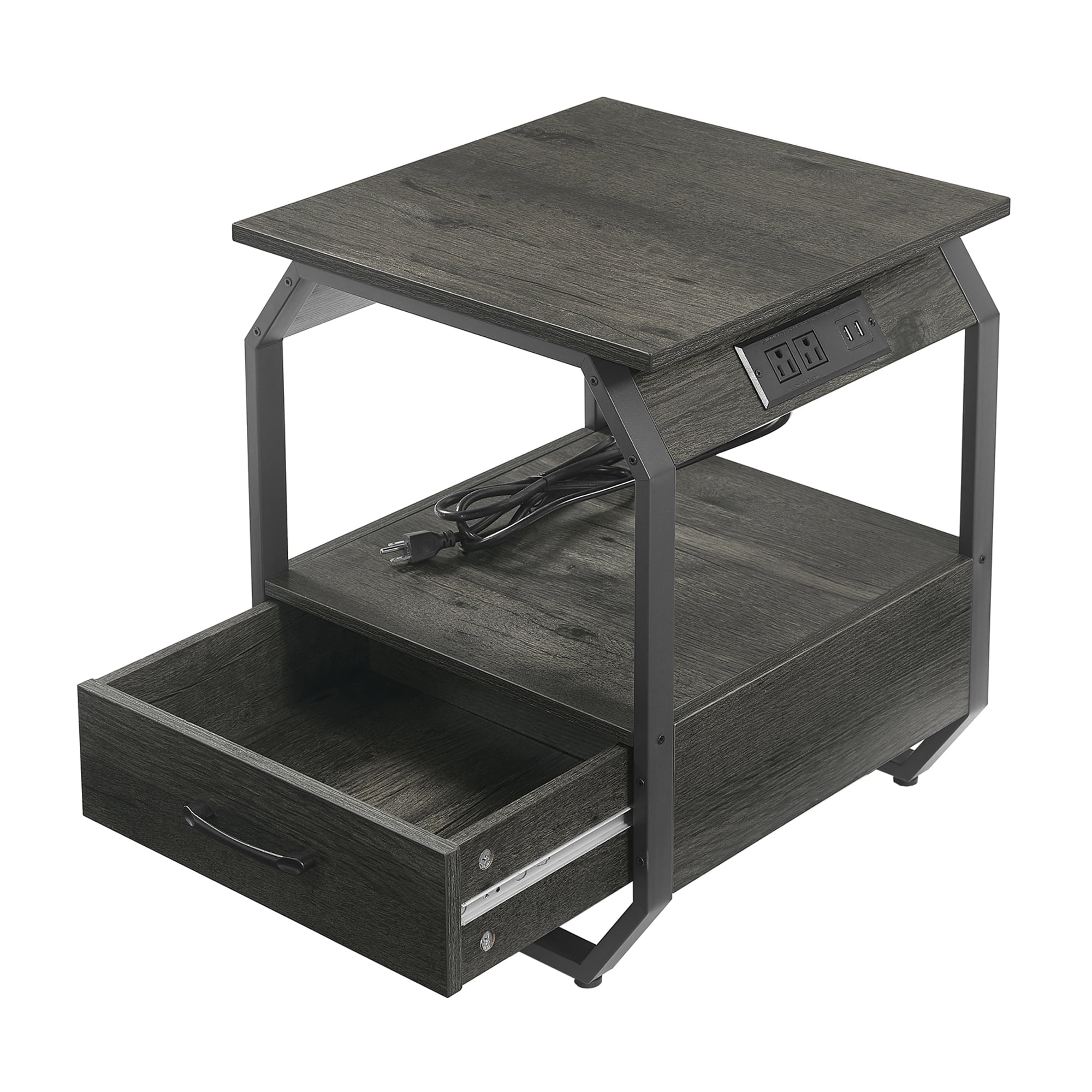 Yunliwuli End Table with Charging Station, Side Table with USB Ports ...