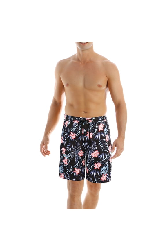 Family Father Son Summer Swimwear, Quick Drying Leaf Flower Print Elastic Waist Shorts Bathing Suit