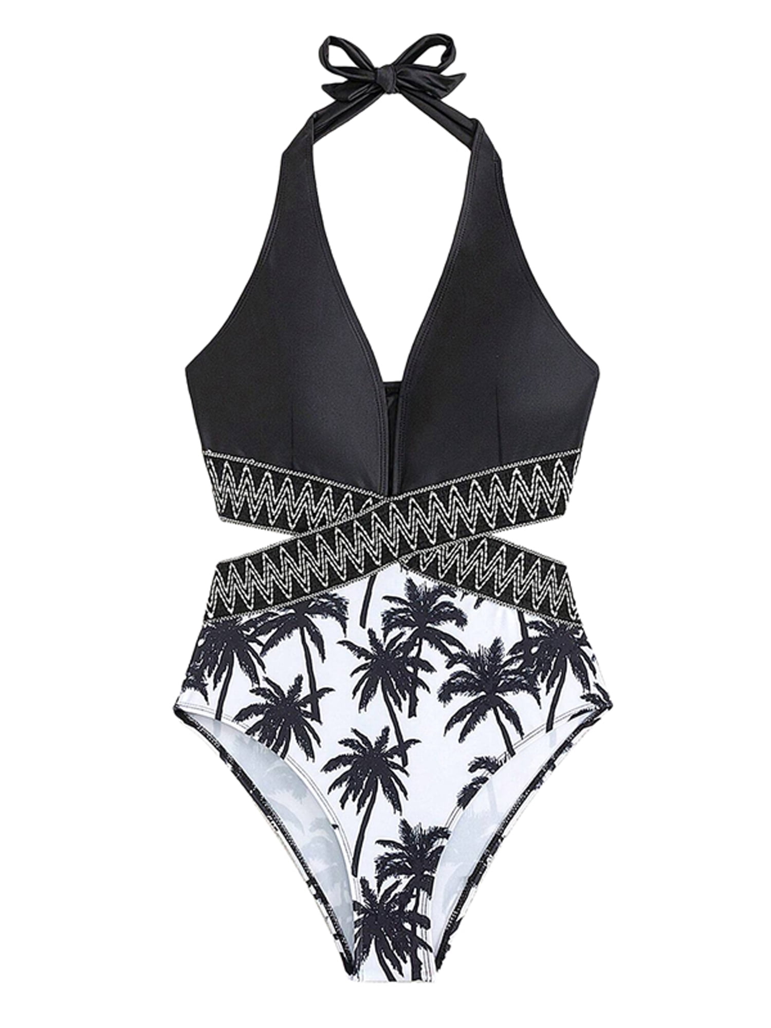 Yunliwuli Family Matching Swimsuits Palm Tree Print Monokini Bathing ...