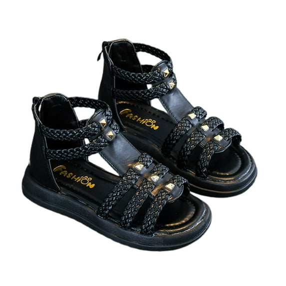 Yunliwuli Girls Summer Gladiator Sandals PU Leather Hollow Out Non Slip Shoes with Ankle Zipper