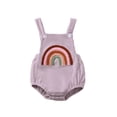 thumbnail image 1 of Yunliwuli Infant Baby Girl Overalls Rainbow/Strawberry Embroidery Square Neck Sleeveless Ribbed Romper, 1 of 10
