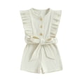 thumbnail image 1 of Yunliwuli Infant Baby Girl Summer Jumpsuit Solid Color Ruffled Sleeveless Round Neck Button Romper Shorts with Belt, 1 of 10
