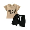 thumbnail image 1 of Yunliwuli Infant Boy Summer Clothes Suits Letter Print Short Sleeve Crew Neck T-Shirts and Elastic Waist Shorts 2Pcs Set, 1 of 10