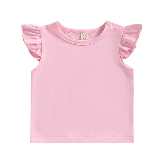 Yunliwuli Kid Girls Shirt, Fly Sleeve Round Neck Solid Color Street Party Casual Loose Spring Summer Tops