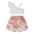 thumbnail image 1 of Yunliwuli Kids Girls Shorts Set, Sleeveless Irregular Vest with Leaves Print Shorts Summer Beach Outfit, 1 of 10