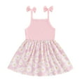 thumbnail image 1 of Yunliwuli Little Girl Cami Dress A-Line Bow Daisy Print Square Neck Spaghetti Strap Ribbed Dress for Summer, 1 of 10
