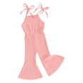 thumbnail image 1 of Yunliwuli Little Girl Cami Romper Casual Sleeveless Tie Up Ribbed Flare Leg Solid Color Long Toddler Jumpsuit, 1 of 9