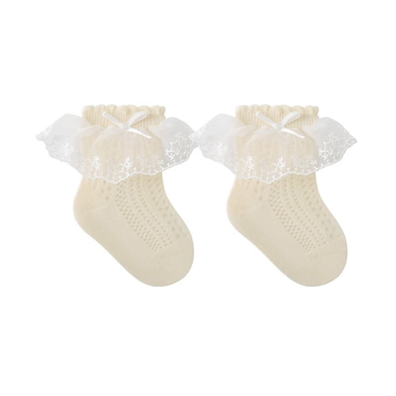 Yunliwuli Little Girls Ankle Socks Mesh Breathable Bow Decor Sweet Embroidery Ruffled Socks
