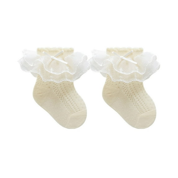Yunliwuli Little Girls Ankle Socks Mesh Breathable Bow Decor Sweet Embroidery Ruffled Socks