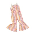 thumbnail image 1 of Yunliwuli Little Girls Summer Casual Jumpsuit Sleeveless Flower Print Colorful Striped Flare Playsuit, 1 of 9