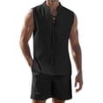 thumbnail image 1 of Yunliwuli Men's 2 Piece Shorts Set Solid Color Front Tie-Up Sleeveless Shirts Tank Tops Casual Elastic Waist Shorts Summer Outfits, 1 of 10