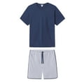thumbnail image 1 of Yunliwuli Men's Casual Outfit, Fitted Round Neck Short Sleeve T-Shirt Striped Drawstring Shorts 2 Piece Set for Summer, 1 of 5