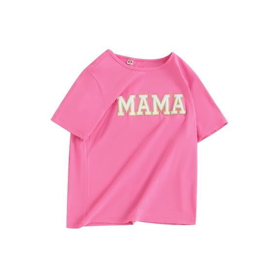 Yunliwuli Mommy and Me Matching Tops Letter Embroidery Crew Neck T-Shirts/Rompers Short Sleeve Tops Family Matching Clothes