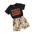 thumbnail image 1 of Yunliwuli Toddler Boy Western Shorts Set Letter Print Short Sleeve T-Shirt with Horse Pattern Shorts 2Pcs Outfit, 1 of 10