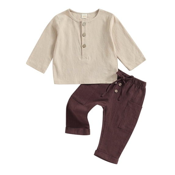 Yunliwuli Toddler Boys 2PCS Pants Sets Long Sleeve Button Down Tops and Drawstring Pants Sets