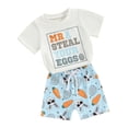 thumbnail image 1 of Yunliwuli Toddler Boys Easter Outfits Letter Print Short Sleeve T-Shirt and Elastic Shorts for 2 Piece Vacation Clothes Set, 1 of 10