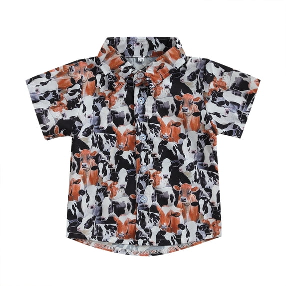 Yunliwuli Toddler Boys Summer Casual Shirt Short Sleeve Lapel Western Elements Print Button Tops