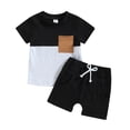 thumbnail image 1 of Yunliwuli Toddler Boys Summer Outfit Sets Short Sleeve Contrast Color Tops + Solid Color Drawstring Shorts, 1 of 10