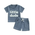 thumbnail image 1 of Yunliwuli Toddler Boys Summer Outfit Sets Short Sleeve Letter Print Tops + Solid Color Drawstring Shorts, 1 of 9