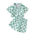 thumbnail image 1 of Yunliwuli Toddler Girl Boy Summer Outfits Checkerboard Print Short Sleeve Lapel Button Down T-Shirt Elastic Waist Shorts Sets, 1 of 9