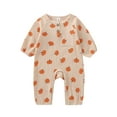 thumbnail image 1 of Yunliwuli Toddler Girls Halloween Casual Jumpsuit Long Sleeve O Neck Ghost/Pumpkin Print Button Romper, 1 of 9