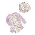 thumbnail image 1 of Yunliwuli Toddler Girls Rash Guard Swimsuit Rompers Long Sleeve Patchwork Floral Print Baby Ruffles Bathing Suit Swimwear with Swim Cap, 1 of 10