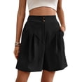 thumbnail image 1 of Yunliwuli Wide-Leg Shorts for Women Solid Color Casual High Waisted Shorts Pants Summer Work Elastic Waist Dress Shorts with Pockets, 1 of 10