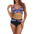 thumbnail image 1 of Yunliwuli Women 2 Pieces Bikini Swimsuits Ethnic Style/Stripe/Tie-Dye/Animal Pattern Padded Bra Thong Bottoms Beach Bathing Suit Set, 1 of 10