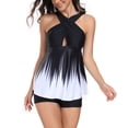 thumbnail image 1 of Yunliwuli Women 2 Pieces Tankini Swimsuits Gradient/Solid Color Cross Front Sleeveless Tank Tops and Shorts Bottoms Beach Bikini Set, 1 of 8