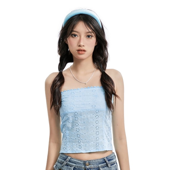 Yunliwuli Women Bandeau Off-shoulder Tops Solid Color Summer Casual Strapless Sleeveless Crop Tops Streetwear Club Wear