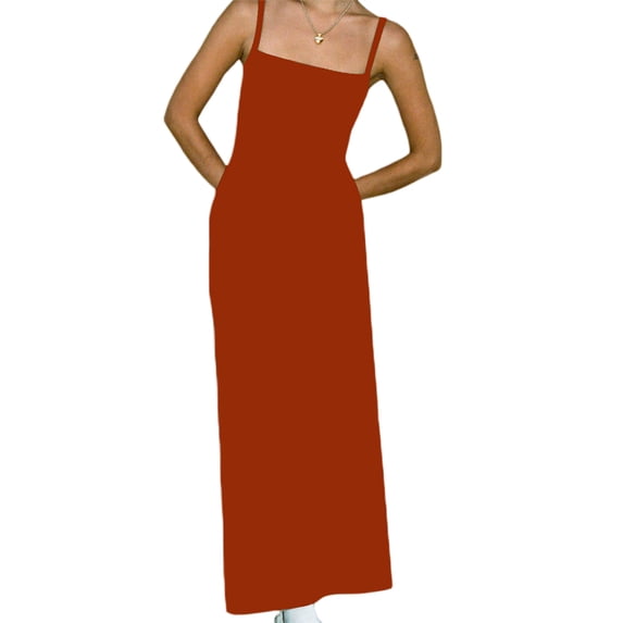 Yunliwuli Women Cami Dress Solid Color Sleeveless Backless Dress Long Bodycon Dress Party Dress