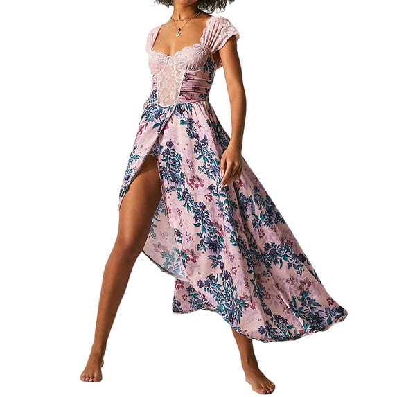 Yunliwuli Women Cap Sleeve Mini Dress Casual Floral Print Backless Corset Party Dress for Beach Cocktail Summer Streetwear