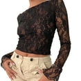 thumbnail image 1 of Yunliwuli Women Crop Off-Shoulder Tops See-Through Lace Long Sleeve Shirt Casual Pullovers for Club Streetwear, 1 of 6