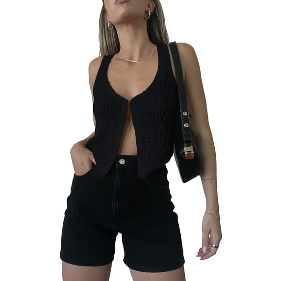 Yunliwuli Women Crop Vest Tops, Sleeveless Solid Color Casual Party Street Spring Fall Summer Waistcoat