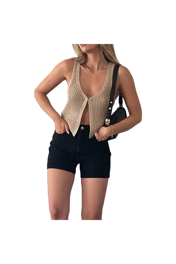 Women Crop Vest Tops, Sleeveless Solid Color Casual Party Street Spring Fall Summer Waistcoat