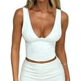 thumbnail image 1 of Yunliwuli Women Cropped Tank Tops Casual Summer Deep V-Neck Ruched Basic Vest Sleeveless Shirt Aesthetic Clothes for Streetwear, 1 of 10