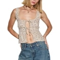 thumbnail image 1 of Yunliwuli Women Fashion Tank Tops Floral Print Front Tie-Up Vests Summer Slim Fit Sleeveless Cropped Tops Streetwear, 1 of 6