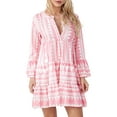 thumbnail image 1 of Yunliwuli Women Flowy Dress Casual Contrast Color Loose V Neck Long Sleeve Party Dress for Beach Cocktail Club Streetwear, 1 of 9