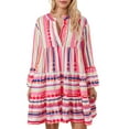 thumbnail image 1 of Yunliwuli Women Flowy Dress Casual Contrast Color Loose V Neck Long Sleeve Party Dress for Beach Cocktail Club Streetwear, 1 of 9
