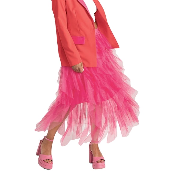 Yunliwuli Women Long Skirt, Elegant High Waist Irregular Solid Tulle Skirt Summer Skirt for Party