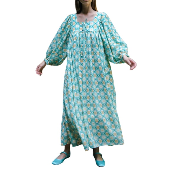 Yunliwuli Women Long Sleeve Dress Casual Floral Print Square Neck Loose A-Line Party Dress for Beach Vacation Club Streetwear