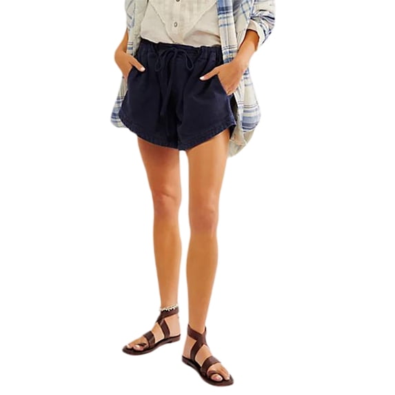 Yunliwuli Women Shorts, Elastic Waist Tie-up Solid Summer Casual Shorts Streetwear for Daily