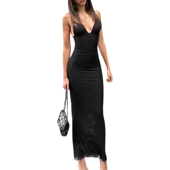 Yunliwuli Women Summer Long Evening Dress Sleeveless Backless Halter Neck Butterfly Decorated Party Dress