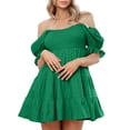 thumbnail image 1 of Yunliwuli Women Summer Mini Cocktail Dress Short Puff Sleeve Off Shoulder Tiered Ruffle Dresses, 1 of 10